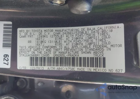 2011 Toyota Tacoma Prerunner V6 z USA, uszkodzony, nr VIN 3TMJU4GN6BM112495